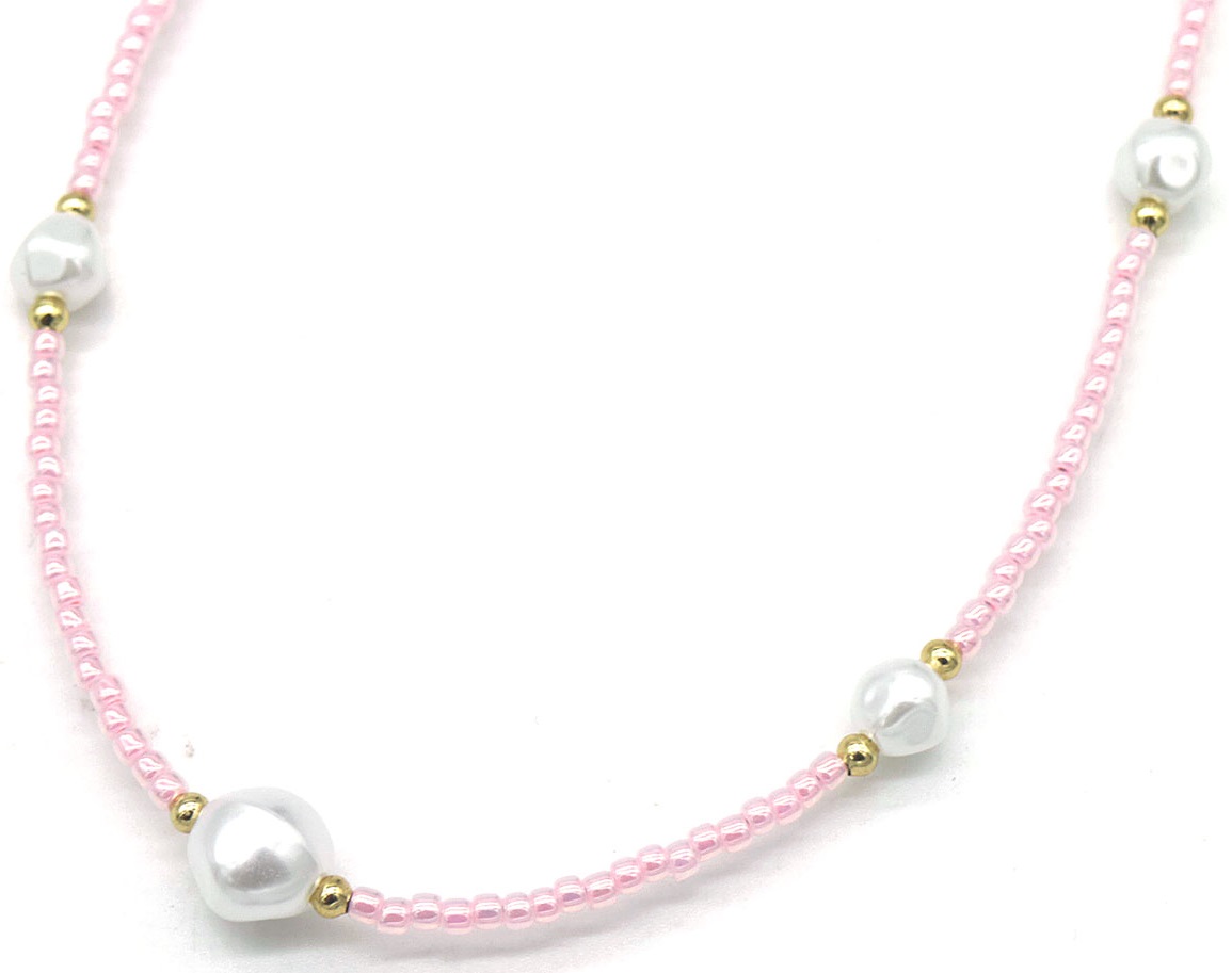 E-C23.1 N830-026-2 Necklace Glassbeads Pink