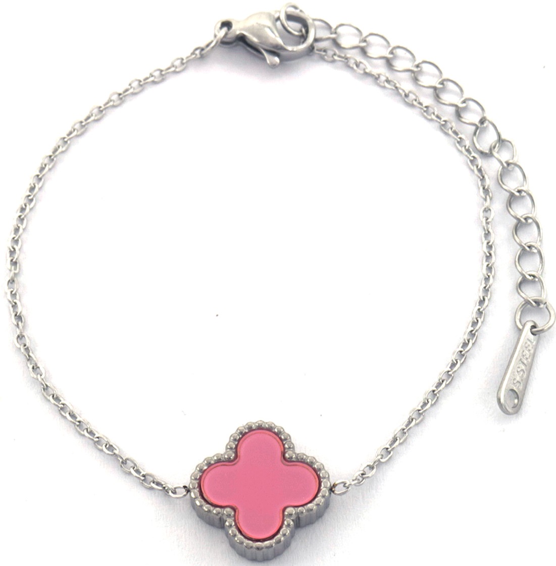 H-D20.1 B088-014S S. Steel Bracelet Clover Pink