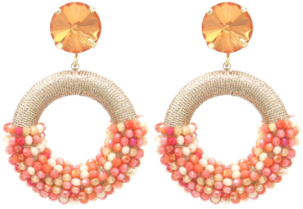 B-E11.1 E827-006-2 Earrings Faceted Glass Beads 5.5x4cm Orange
