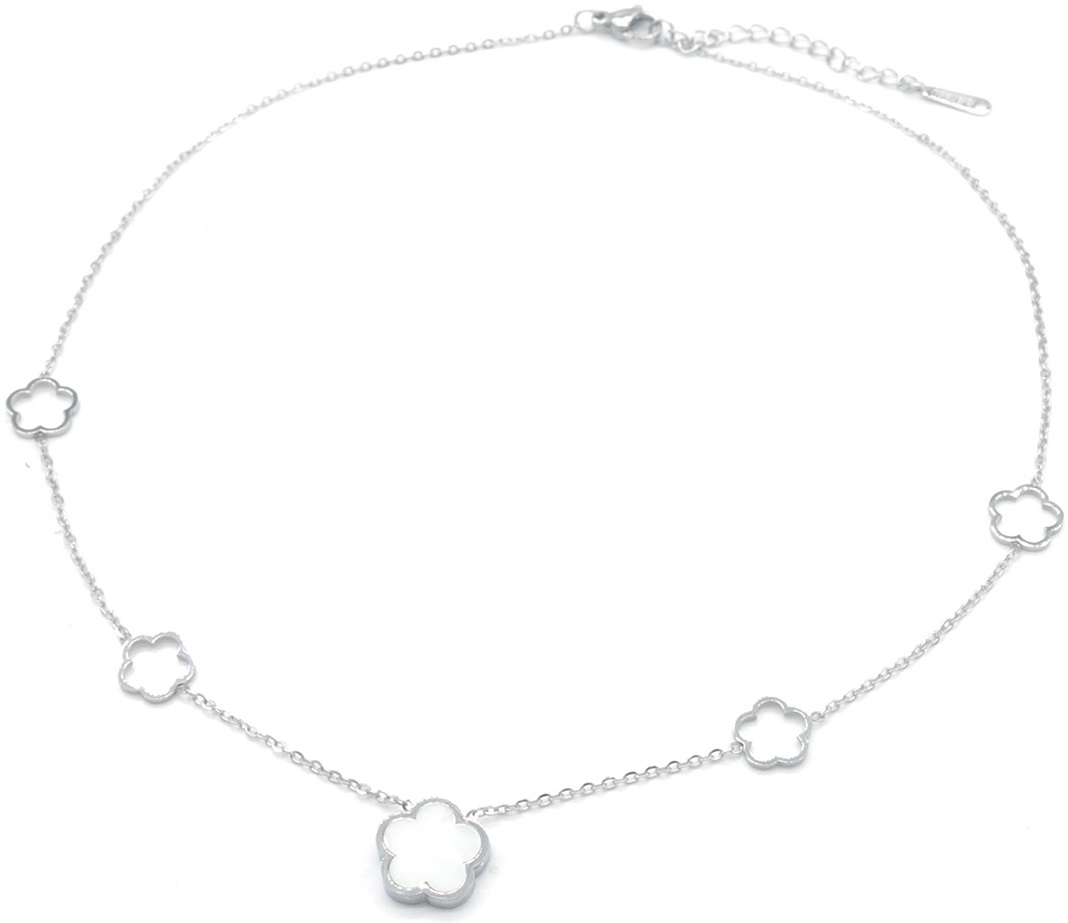 C-D20.4  N089-028S S. Steel Necklace Flowers MOP