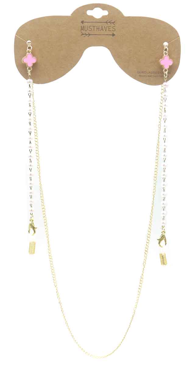 A-D8.2 GL004-054-3 Sunglass Chain Pearls Clover Pink