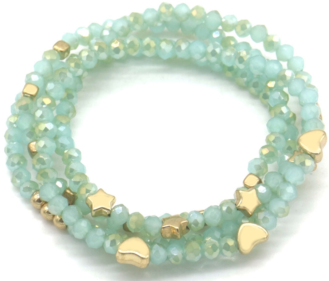 C-E16.2 B1670-001-5 Bracelet Set Glassbeads Green